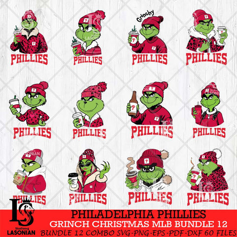 Philadelphia Phillies Grinch Christmas MLB Bundle 12 Cut Files Cricut, Svg Dxf Eps Png file , Silhouette