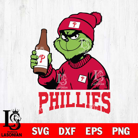 Philadelphia Phillies Grinch Drinking Beer Christmas Cut Files Cricut, Svg Dxf Eps Png file , Silhouette