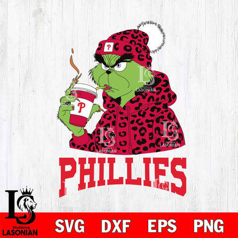 Philadelphia Phillies Grinch Leopard Christmas Cut Files Cricut, Svg Dxf Eps Png file , Silhouette