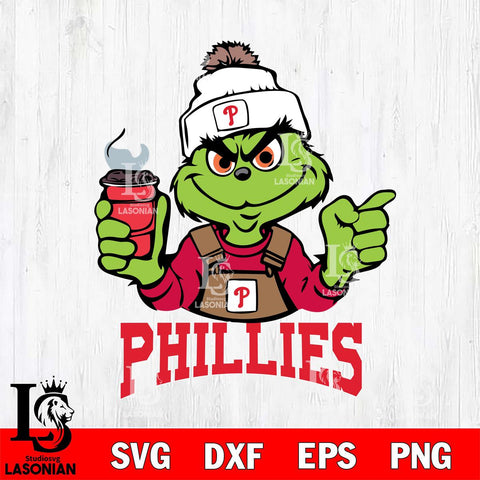 Philadelphia Phillies Grinch with coffee Svg Eps Dxf Png File, Digital Download, Instant Download