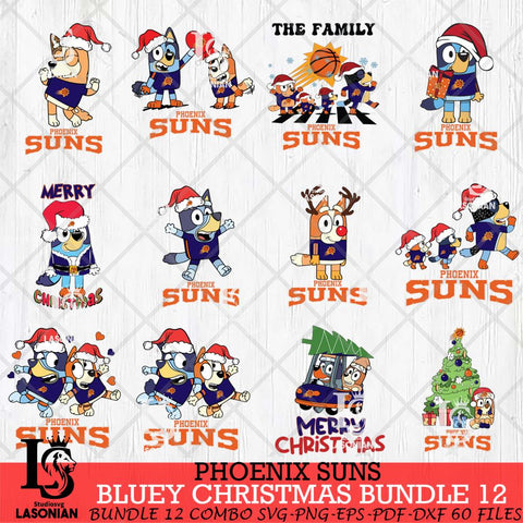 Phoenix Suns Bluey Happy Christmas Bundle 12 Svg Eps Dxf Png File, Digital Download