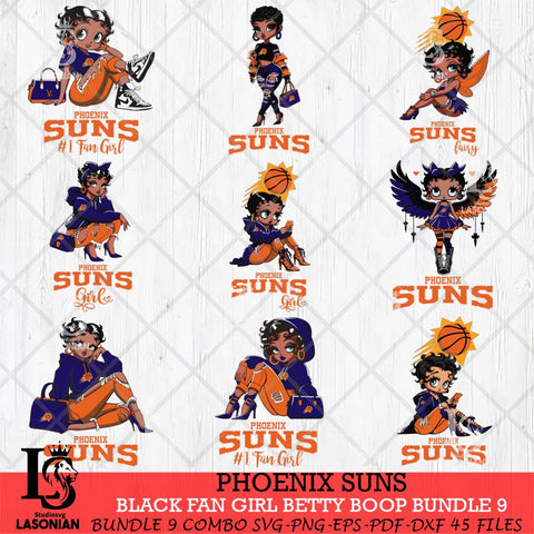 Phoenix Suns Black Fan Girl Betty Boop Bundle 9 Svg Eps Dxf Png File, Digital Download, Instant Download