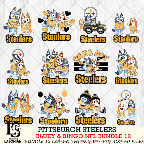 Pittsburgh Steelers Bluey & Bingo Bundle 12 SVG Eps Dxf Png File, Bundle NFL svg, Digital Download, Instant Download