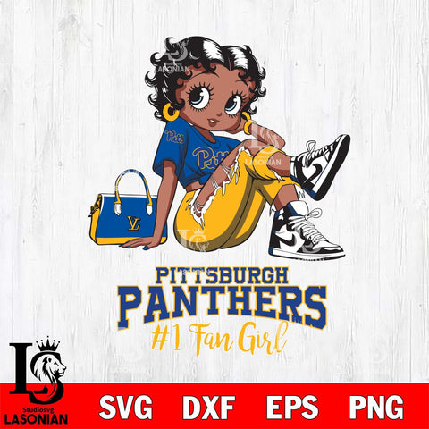 Pittsburgh Panthers #1 Black Fan Girl Betty Boop, Svg Eps Dxf Png File, Digital Download