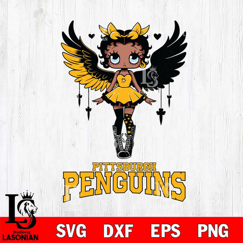 Pittsburgh Penguins Anglel Black Fan Girl Betty Boop, Svg Eps Dxf Png File, Digital Download