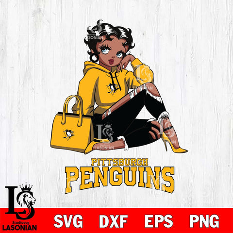 Pittsburgh Penguins Awesome Black Fan Girl Betty Boop, Svg Eps Dxf Png File, Digital Download