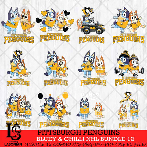 Pittsburgh Penguins Bluey & Bingo NHL Bundle 12 SVG Svg Eps Dxf Png File, Bundle NHL svg, Digital Download, Instant Download