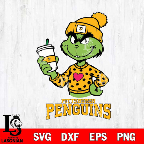 Pittsburgh Penguins Boujee Grinch Heart Christmas Cut Files, Cricut,Christmas Svg Dxf Eps Png file , Digital Download