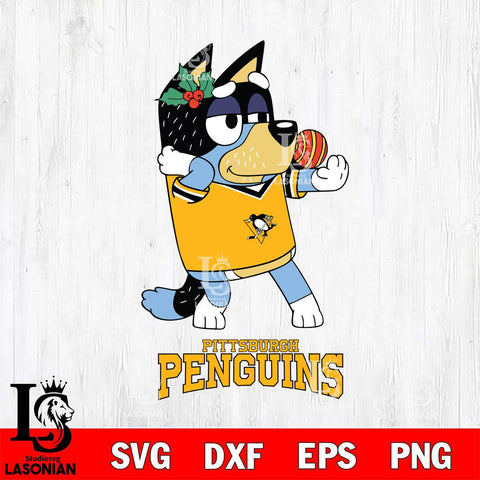 Pittsburgh Penguins Christmas Bluey Bandit Heeler Svg, Christmas Svg , NHL svg , Digital Download, dxf eps png pdf file