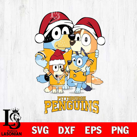 Pittsburgh Penguins Christmas Bluey Family Sport Svg, Christmas Svg , NHL svg , Digital Download, dxf eps png pdf file