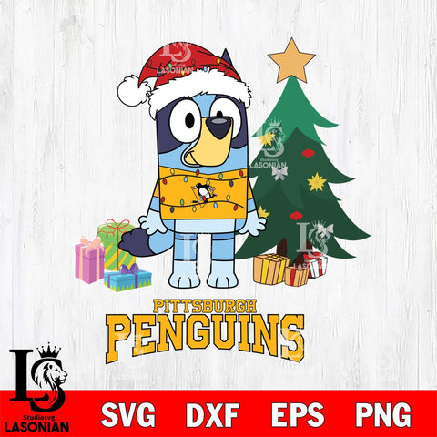 Pittsburgh Penguins Christmas Bluey Tree Sport Svg, Christmas Svg , NHL svg , Digital Download, dxf eps png pdf file