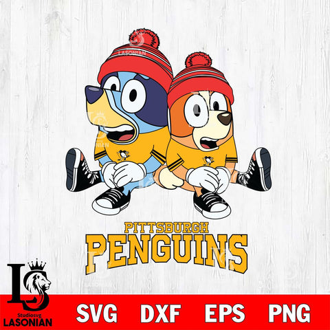 Pittsburgh Penguins Christmas Bluey & Bingo Sit Svg, Christmas Svg , NHL svg , Digital Download, dxf eps png pdf file