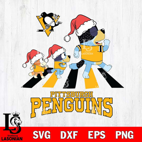 Pittsburgh Penguins Christmas Family Bluey Walking Svg, Christmas Svg , NHL svg , Digital Download, dxf eps png pdf file