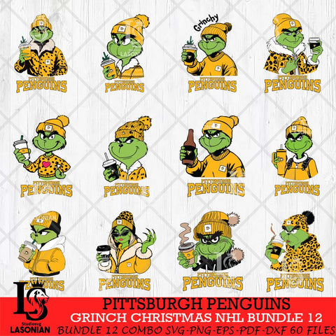 Pittsburgh Penguins Grinch Christmas NHL Bundle 12 Cut Files, Cricut,Christmas Svg Dxf Eps Png file , Digital Download