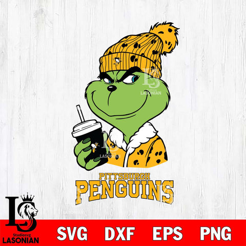 Pittsburgh Penguins Grinch Cofffe Christmas Cut Files, Cricut,Christmas Svg Dxf Eps Png file , Digital Download