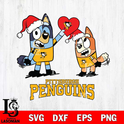 Pittsburgh Penguins Love Bluey Christmas Svg Eps Dxf Png File, Digital Download