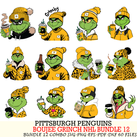 Pittsburgh Penguins  Boujee Grinch NHL Bundle 12 SVG Eps Dxf Png File, Digital Download, Instant Download