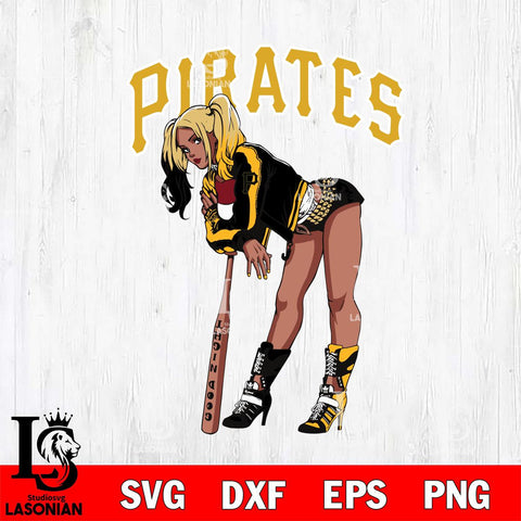 Pittsburgh Pirates Black Fan Girl Harley Quinn MLB Svg Eps Dxf Png File, Digital Download, Instant Download