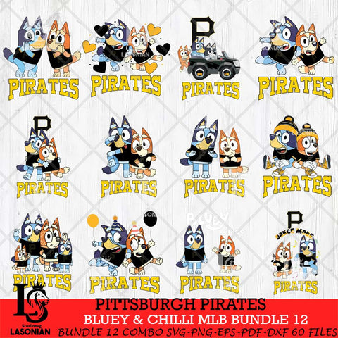 Pittsburgh Pirates Bluey & Bingo MLB Bundle 12 SVG Eps Dxf Png File, Bundle MLB svg, Digital Download, Instant Download