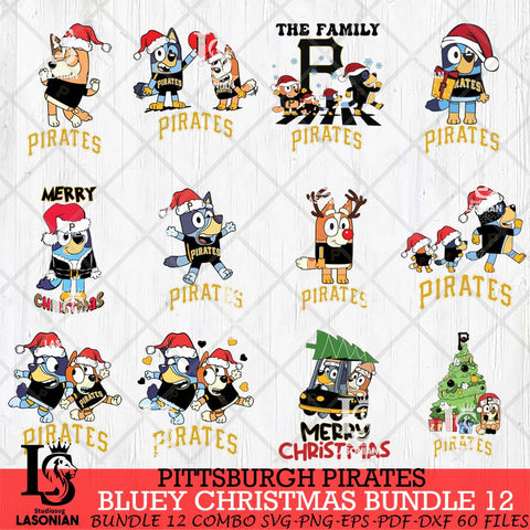 Pittsburgh Pirates Bluey Happy Christmas Bundle 12 Svg Eps Dxf Png File, Digital Download