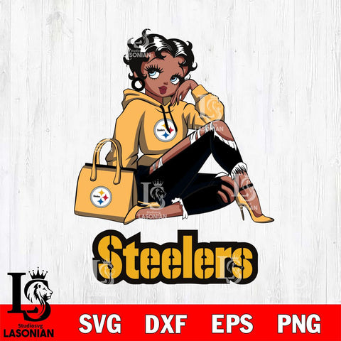 Pittsburgh Steelers Awesome Black Fan Girl Betty Boop Svg Eps Dxf Png File, Digital Download, Instant Download