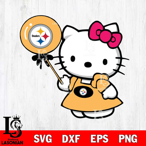 Pittsburgh Steelers Cute Hello Kitty 2 Svg Eps Dxf Png File, Digital Download, Instant Download