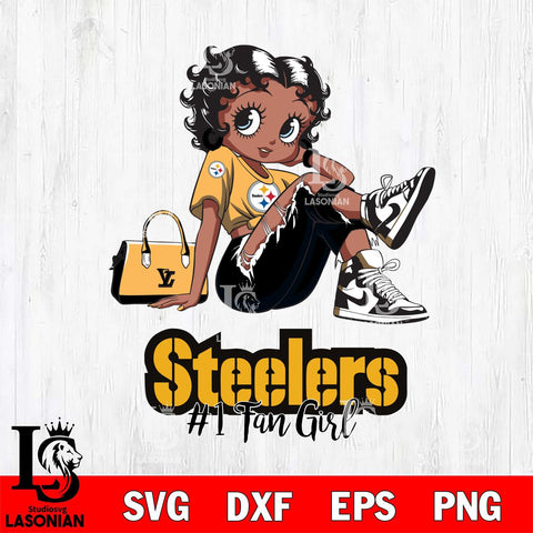 Pittsburgh Steelers #1 Black Fan Girl Betty Boop Svg Eps Dxf Png File, Digital Download, Instant Download