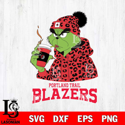 Portland Trail Blazers Grinch Leopard Christmas Cut Files Cricut, Svg Dxf Eps Png file , Silhouette