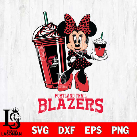 Portland Trail Blazers Minnie Mouse Fan And Coffee Svg Eps Dxf Png File, Digital Download, Instant Download