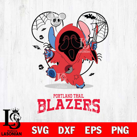 Portland Trail Blazers Stitch Ghost Face Halloween 2 Svg Eps Dxf Png File, Digital Download, Instant Download