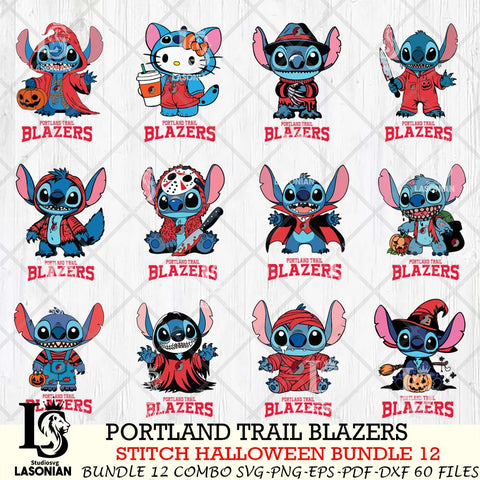 Portland Trail Blazers Stitch Horror Bundle 12 SVG Svg Eps Dxf Png File, Bundle NBA svg, Digital Download, Instant Download