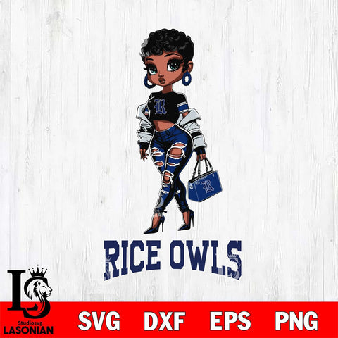 Rice Owls Beautiful Black Fan Girl, Svg Eps Dxf Png File, Digital Download