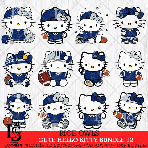 Rice Owls Cute Hello Kitty Bundle 12 SVG Eps Dxf Png File, NCAA Bundle svg, Digital Download, Instant Download