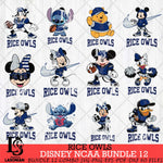 Rice Owls Disney NCAA Bundle Svg PNG 12 Svg Eps Dxf Png File, Digital Download