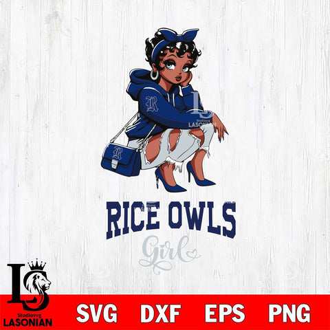 Rice Owls Fashion Black Fan Girl Betty Boop, Svg Eps Dxf Png File, Digital Download