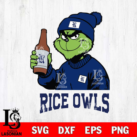 Rice Owls Grinch Drinking Beer Christmas Cut Files Cricut, Svg Dxf Eps Png file, Digital download , Silhouette