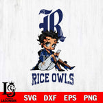 Rice Owls Style Black Fan Girl Betty Boop, Svg Eps Dxf Png File, Digital Download