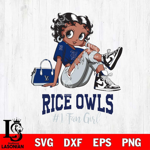 Rice Owls #1 Black Fan Girl Betty Boop, Svg Eps Dxf Png File, Digital Download