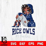 Rice Owls #1 beauty Black Fan Girl, Svg Eps Dxf Png File, Digital Download