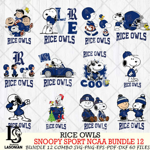 Rice Owls  Snoopy NCAA Bundle 12 SVG Svg Eps Dxf Png File, Digital Download