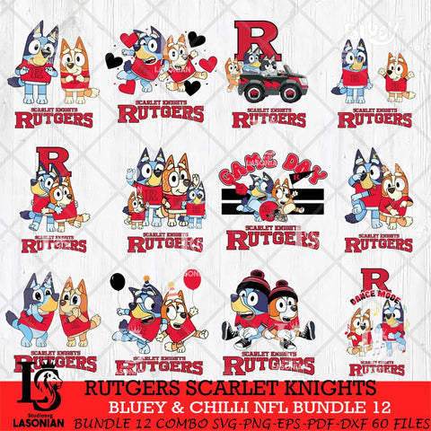 Rutgers Scarlet Knights Bluey & Bingo Bundle 12 SVG Svg Eps Dxf Png File, Bundle NCAA svg, Digital Download, Instant Download