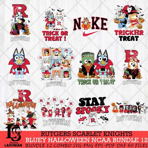 Rutgers Scarlet Knights Bluey Halloween NCAA 12 SVG Eps Dxf Png File, Bundle NCAA svg, Digital Download, Instant Download