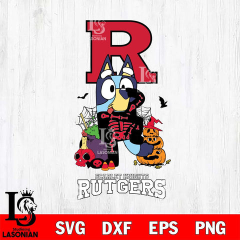 Rutgers Scarlet Knights Bluey Halloween NCAA 2 Svg Eps Dxf Png File, Digital Download, Instant Download