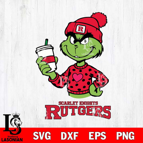 Rutgers Scarlet Knights Boujee Grinch Heart Christmas Cut Files Cricut, Svg Dxf Eps Png file, Digital download , Silhouette