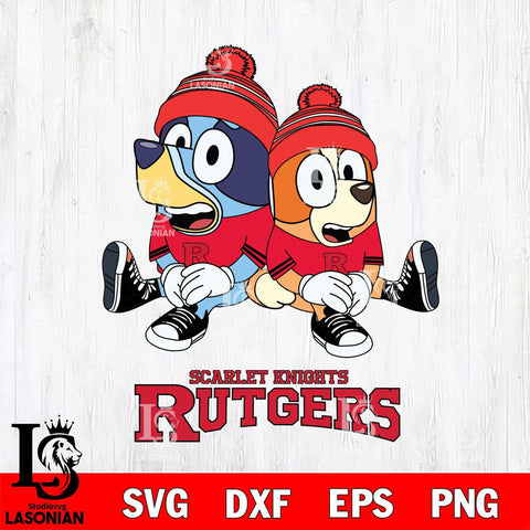 Rutgers Scarlet Knights Christmas Bluey & Bingo Sit Cut Files,Bluey Cricut,Christmas Svg , Bluey svg , Digital Download, dxf eps png pdf file