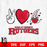 Rutgers Scarlet Knights Gnomes Peace & Love Svg Eps Dxf Png File, Digital Download, Instant Download