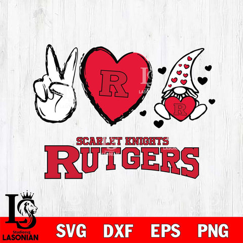 Rutgers Scarlet Knights Gnomes Peace & Love Svg Eps Dxf Png File, Digital Download, Instant Download