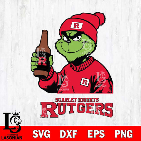 Rutgers Scarlet Knights Grinch Drinking Beer Christmas Cut Files Cricut, Svg Dxf Eps Png file, Digital download , Silhouette