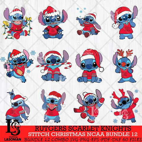 Rutgers Scarlet Knights Stitch Christmas NCAA Bundle 12 Svg Eps Dxf Png File, Digital Download, Instant Download