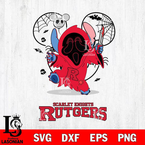 Rutgers Scarlet Knights Stitch Ghost Face Halloween 2 Svg Eps Dxf Png File, Digital Download, Instant Download